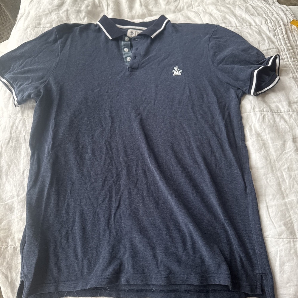 Original Penguin by Munsingwear Polo Shirt Men's Large Navy Blue with White Trim